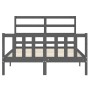 Gray solid wood bed frame with headboard 140x190 cm by vidaXL, Beds and slatted bases - Ref: Foro24-3191888, Price: 134,66 €,...