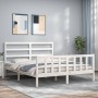 White solid wood bed frame with headboard 160x200 cm by vidaXL, Beds and slatted bases - Ref: Foro24-3191917, Price: 143,13 €...