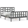 Double bed frame with gray solid wood headboard by vidaXL, Beds and slatted bases - Ref: Foro24-3191948, Price: 147,16 €, Dis...