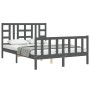 Double bed frame with gray solid wood headboard by vidaXL, Beds and slatted bases - Ref: Foro24-3191948, Price: 147,16 €, Dis...