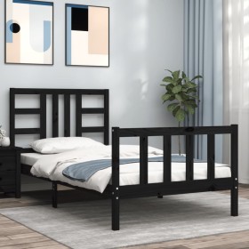 Bed frame with black solid wood headboard 100x200 cm by vidaXL, Beds and slatted bases - Ref: Foro24-3191965, Price: 137,99 €...