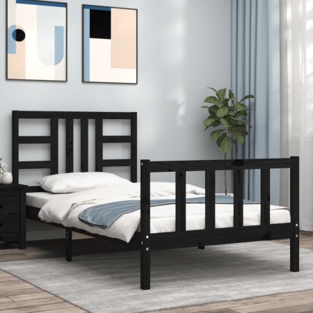 Bed frame with black solid wood headboard 100x200 cm by vidaXL, Beds and slatted bases - Ref: Foro24-3191965, Price: 134,83 €...