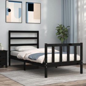 Bed frame with black solid wood headboard 100x200 cm by vidaXL, Beds and slatted bases - Ref: Foro24-3191900, Price: 129,01 €...