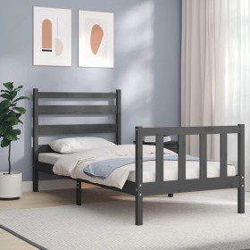 Gray solid wood bed frame with headboard 100x200 cm by vidaXL, Beds and slatted bases - Ref: Foro24-3192028, Price: 112,99 €,...