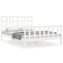 White solid wood bed frame with headboard 140x190 cm by vidaXL, Beds and slatted bases - Ref: Foro24-3191952, Price: 128,73 €...