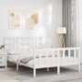 White solid wood bed frame with headboard 140x190 cm by vidaXL, Beds and slatted bases - Ref: Foro24-3191952, Price: 128,73 €...