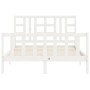 White solid wood bed frame with headboard 140x190 cm by vidaXL, Beds and slatted bases - Ref: Foro24-3191952, Price: 128,73 €...