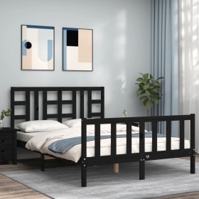 Bed frame with black solid wood headboard 160x200 cm by vidaXL, Beds and slatted bases - Ref: Foro24-3191985, Price: 179,99 €...