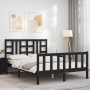 Bed frame with black solid wood headboard 160x200 cm by vidaXL, Beds and slatted bases - Ref: Foro24-3191985, Price: 179,99 €...