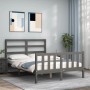 Double bed frame with gray solid wood headboard by vidaXL, Beds and slatted bases - Ref: Foro24-3191878, Price: 151,73 €, Dis...