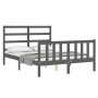 Double bed frame with gray solid wood headboard by vidaXL, Beds and slatted bases - Ref: Foro24-3191878, Price: 151,73 €, Dis...