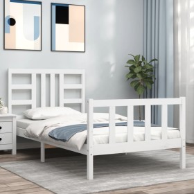 White solid wood bed frame with headboard 90x200 cm by vidaXL, Beds and slatted bases - Ref: Foro24-3191957, Price: 98,99 €, ...