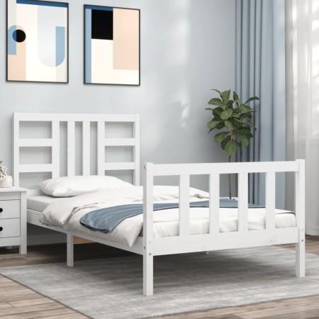 White solid wood bed frame with headboard 90x200 cm by vidaXL, Beds and slatted bases - Ref: Foro24-3191957, Price: 98,62 €, ...