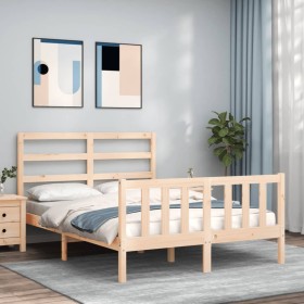 Bed frame with solid wood headboard 140x190 cm by vidaXL, Beds and slatted bases - Ref: Foro24-3191886, Price: 111,99 €, Disc...