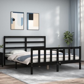 Bed frame with black solid wood headboard 160x200 cm by vidaXL, Beds and slatted bases - Ref: Foro24-3191920, Price: 172,99 €...