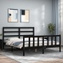 Bed frame with black solid wood headboard 160x200 cm by vidaXL, Beds and slatted bases - Ref: Foro24-3191920, Price: 172,28 €...