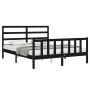 Bed frame with black solid wood headboard 160x200 cm by vidaXL, Beds and slatted bases - Ref: Foro24-3191920, Price: 172,28 €...