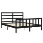 Bed frame with black solid wood headboard 160x200 cm by vidaXL, Beds and slatted bases - Ref: Foro24-3191920, Price: 172,28 €...