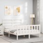 White solid wood bed frame with headboard 140x200 cm by vidaXL, Beds and slatted bases - Ref: Foro24-3191907, Price: 132,07 €...