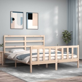 Bed frame with solid wood headboard 160x200 cm by vidaXL, Beds and slatted bases - Ref: Foro24-3191916, Price: 134,99 €, Disc...