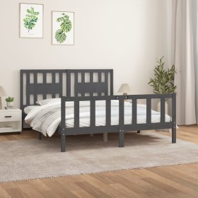 Bed frame with gray pine wood headboard 160x200 cm by vidaXL, Beds and slatted bases - Ref: Foro24-3188178, Price: 165,99 €, ...