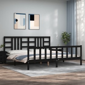 Bed frame with black solid wood headboard 200x200 cm by vidaXL, Beds and slatted bases - Ref: Foro24-3191995, Price: 203,99 €...