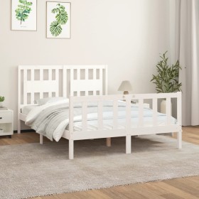 Bed frame with white pine wood headboard 140x200 cm by vidaXL, Beds and slatted bases - Ref: Foro24-3188167, Price: 150,78 €,...