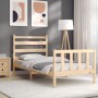 Bed frame with solid wood headboard 90x200 cm by vidaXL, Beds and slatted bases - Ref: Foro24-3192021, Price: 90,39 €, Discou...