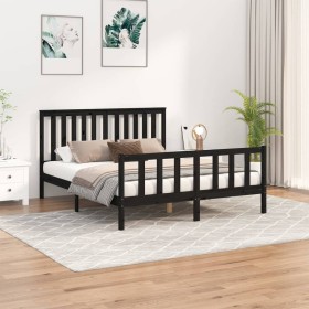 Bed frame with black pine wood headboard 160x200 cm by vidaXL, Beds and slatted bases - Ref: Foro24-3188220, Price: 192,99 €,...