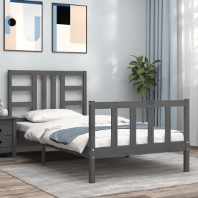 Gray solid wood bed frame with headboard 90x190 cm by vidaXL, Beds and slatted bases - Ref: Foro24-3191938, Price: 100,99 €, ...