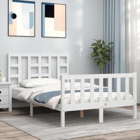 Double bed frame with white solid wood headboard by vidaXL, Beds and slatted bases - Ref: Foro24-3191942, Price: 138,99 €, Di...