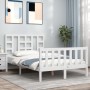 Double bed frame with white solid wood headboard by vidaXL, Beds and slatted bases - Ref: Foro24-3191942, Price: 138,99 €, Di...