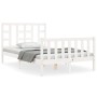 Double bed frame with white solid wood headboard by vidaXL, Beds and slatted bases - Ref: Foro24-3191942, Price: 138,99 €, Di...