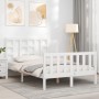 Double bed frame with white solid wood headboard by vidaXL, Beds and slatted bases - Ref: Foro24-3191942, Price: 138,99 €, Di...