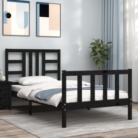 Bed frame with black solid wood headboard 90x200 cm by vidaXL, Beds and slatted bases - Ref: Foro24-3191960, Price: 144,96 €,...