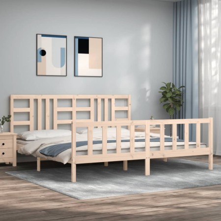 Bed frame with solid wood headboard 200x200 cm by vidaXL, Beds and slatted bases - Ref: Foro24-3191991, Price: 138,98 €, Disc...