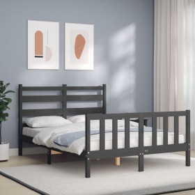 Gray solid wood bed frame with headboard 140x200 cm by vidaXL, Beds and slatted bases - Ref: Foro24-3192038, Price: 156,99 €,...