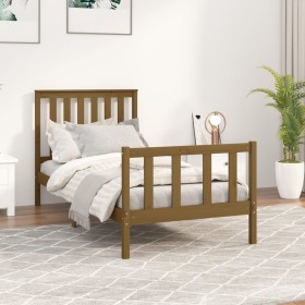 Honey brown pine wood bed frame with headboard 90x200 cm by vidaXL, Beds and slatted bases - Ref: Foro24-3188194, Price: 121,...