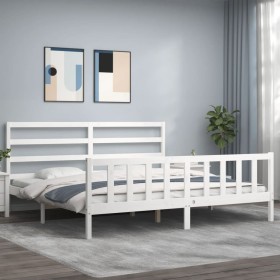 White solid wood bed frame with headboard 180x200 cm by vidaXL, Beds and slatted bases - Ref: Foro24-3191922, Price: 153,99 €...