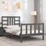 Gray solid wood bed frame with headboard 90x200 cm by vidaXL, Beds and slatted bases - Ref: Foro24-3191958, Price: 114,99 €, ...