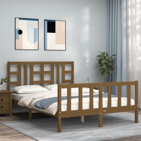 Honey brown wooden bed frame with headboard 160x200 cm by vidaXL, Beds and slatted bases - Ref: Foro24-3191984, Price: 170,99...