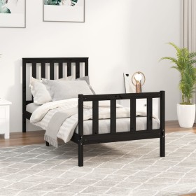 Black pine wood bed frame with headboard 100x200cm by vidaXL, Beds and slatted bases - Ref: Foro24-3188200, Price: 142,99 €, ...