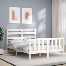 White solid wood bed frame with headboard 140x200 cm by vidaXL, Beds and slatted bases - Ref: Foro24-3192037, Price: 138,39 €...