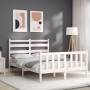 White solid wood bed frame with headboard 140x200 cm by vidaXL, Beds and slatted bases - Ref: Foro24-3192037, Price: 136,99 €...