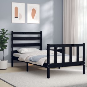 Bed frame with black solid wood headboard 100x200 cm by vidaXL, Beds and slatted bases - Ref: Foro24-3192030, Price: 133,99 €...