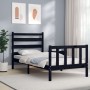 Bed frame with black solid wood headboard 100x200 cm by vidaXL, Beds and slatted bases - Ref: Foro24-3192030, Price: 130,40 €...