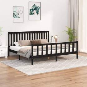 Black pine wood bed frame with headboard 200x200cm by vidaXL, Beds and slatted bases - Ref: Foro24-3188230, Price: 207,07 €, ...