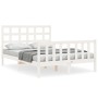 Double bed frame with white solid wood headboard by vidaXL, Beds and slatted bases - Ref: Foro24-3192072, Price: 139,66 €, Di...