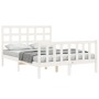 Double bed frame with white solid wood headboard by vidaXL, Beds and slatted bases - Ref: Foro24-3192072, Price: 139,66 €, Di...