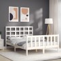 Double bed frame with white solid wood headboard by vidaXL, Beds and slatted bases - Ref: Foro24-3192072, Price: 139,66 €, Di...